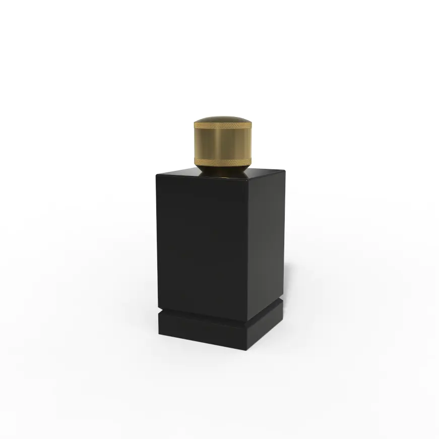 Tall square shaped parfum glass bottle with round zamac cap