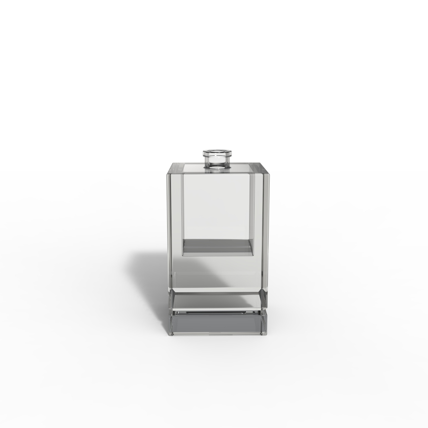 Tall square shaped parfum glass bottle with round zamac cap