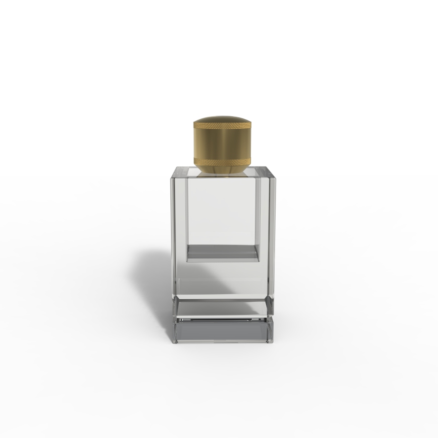 Tall square shaped parfum glass bottle with round zamac cap