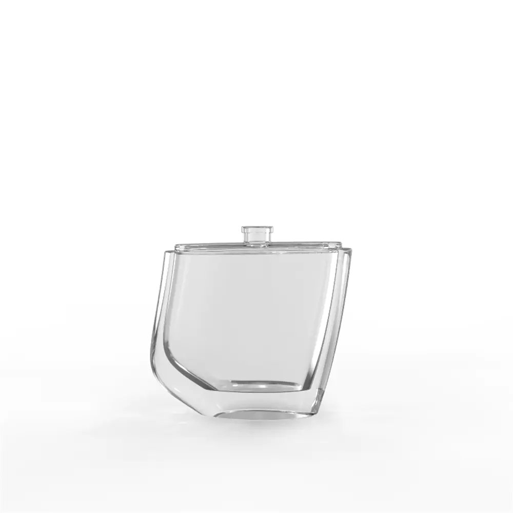 White glass parfum bottle with transparent surlyn cap