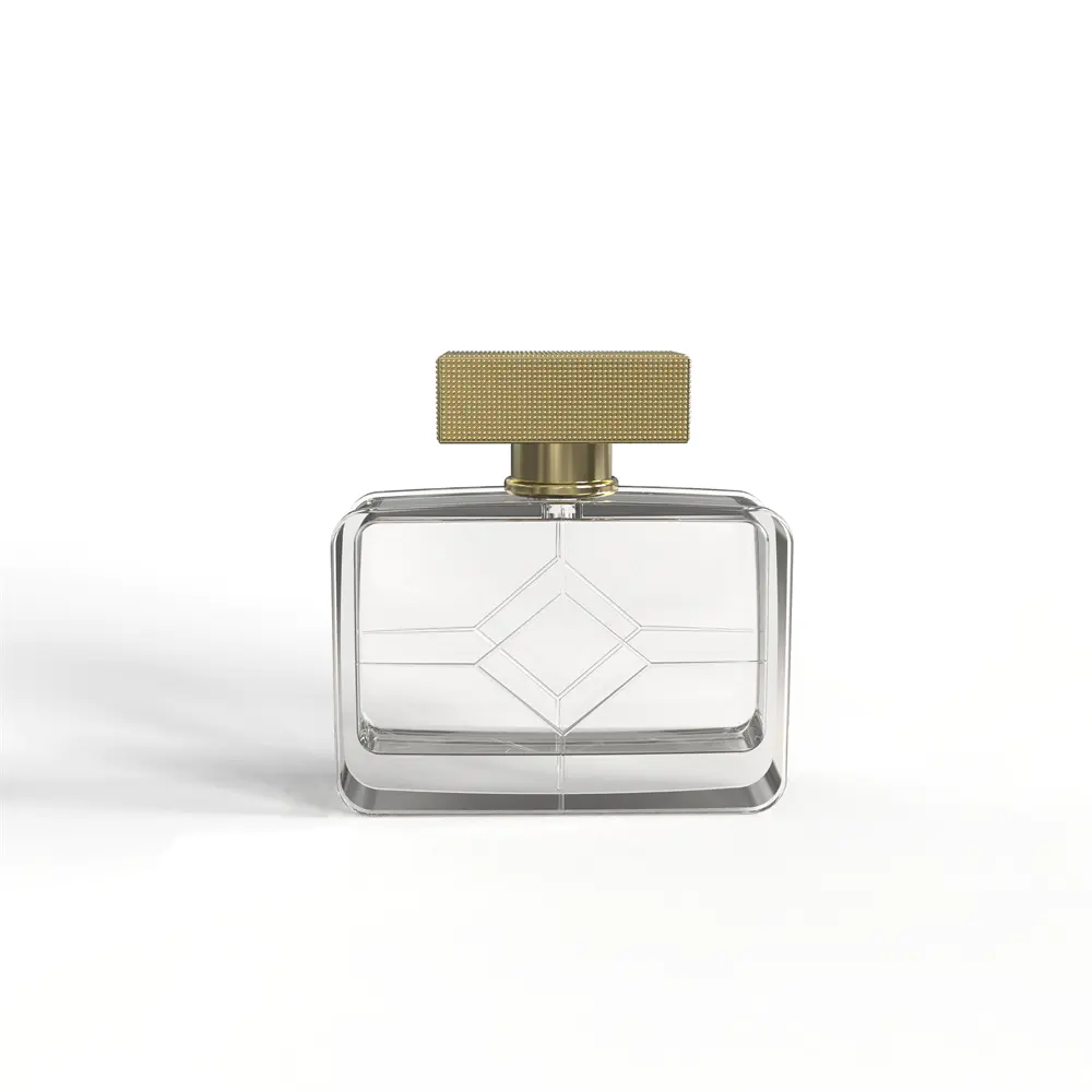 Wide Rectangular Glass Perfumery Bottle with Empossed Texture